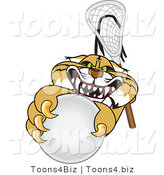 Vector Illustration of a Cartoon Bobcat Mascot Grabbing a Lacrosse Ball by Mascot Junction