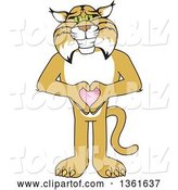 Vector Illustration of a Cartoon Bobcat Mascot Holding a Heart, Symbolizing Compassion by Mascot Junction