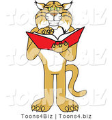 Vector Illustration of a Cartoon Bobcat Mascot Reading by Mascot Junction