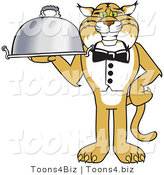 Vector Illustration of a Cartoon Bobcat Mascot Serving a Platter by Mascot Junction
