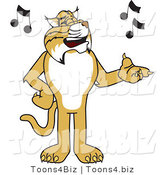 Vector Illustration of a Cartoon Bobcat Mascot Singing by Mascot Junction