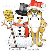 Vector Illustration of a Cartoon Bobcat Mascot with a Snowman by Mascot Junction