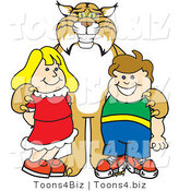 Vector Illustration of a Cartoon Bobcat Mascot with Students by Mascot Junction