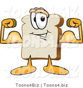 Vector Illustration of a Cartoon Bread Mascot Flexing His Strong Bicep Arm Muscles by Mascot Junction