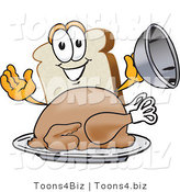 Vector Illustration of a Cartoon Bread Mascot Serving a Cooked Turkey on a Platter by Mascot Junction