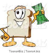 Vector Illustration of a Cartoon Bread Mascot Waving a Banknote by Mascot Junction