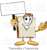 Vector Illustration of a Cartoon Bread Mascot Waving a Blank White Advertising Sign by Mascot Junction