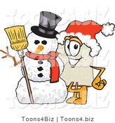 Vector Illustration of a Cartoon Bread Mascot Wearing a Santa Hat and Standing with Frosty the Snowman on Christmas by Mascot Junction