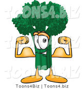 Vector Illustration of a Cartoon Broccoli Mascot Flexing His Arm Muscles by Mascot Junction