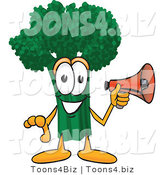 Vector Illustration of a Cartoon Broccoli Mascot Holding a Bullhorn Megaphone by Mascot Junction