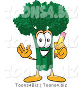 Vector Illustration of a Cartoon Broccoli Mascot Holding a Pencil by Mascot Junction