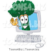 Vector Illustration of a Cartoon Broccoli Mascot Waving from Inside a Computer Screen by Mascot Junction