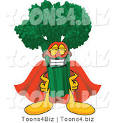 Vector Illustration of a Cartoon Broccoli Mascot Wearing a Super Hero Costume by Mascot Junction