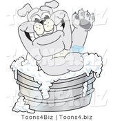 Vector Illustration of a Cartoon Bulldog Mascot Bathing in a Metal Tub by Mascot Junction