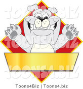 Vector Illustration of a Cartoon Bulldog Mascot over a Red Diamond Above a Blank Gold Banner by Mascot Junction