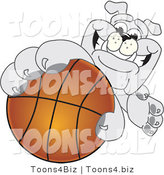 Vector Illustration of a Cartoon Bulldog Mascot Reaching up and Grabbing a Basketball by Mascot Junction