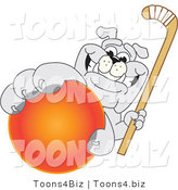 Vector Illustration of a Cartoon Bulldog Mascot Reaching up and Grabbing a Field Hockey Ball by Mascot Junction