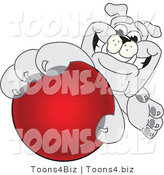 Vector Illustration of a Cartoon Bulldog Mascot Reaching up and Grabbing a Red Ball by Mascot Junction