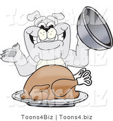 Vector Illustration of a Cartoon Bulldog Mascot Serving a Thanksgiving Turkey by Mascot Junction