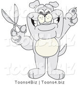 Vector Illustration of a Cartoon Bulldog Mascot Standing and Holding up Scissors by Mascot Junction