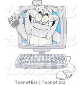 Vector Illustration of a Cartoon Bulldog Mascot Waving from a Computer by Mascot Junction