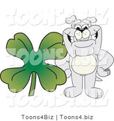 Vector Illustration of a Cartoon Bulldog Mascot with a Four Leaf Clover by Mascot Junction