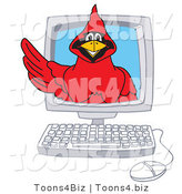 Vector Illustration of a Cartoon Cardinal Mascot in a Computer by Mascot Junction