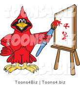 Vector Illustration of a Cartoon Cardinal Mascot Painting a Canvas by Mascot Junction