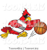 Vector Illustration of a Cartoon Cardinal Mascot Playing Basketball by Mascot Junction