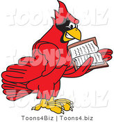 Vector Illustration of a Cartoon Cardinal Mascot Reading by Mascot Junction