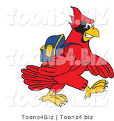 Vector Illustration of a Cartoon Cardinal Mascot Walking to School by Mascot Junction