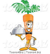Vector Illustration of a Cartoon Carrot Mascot Serving a Dinner Platter While Waiting Tables in a Restaurant by Mascot Junction