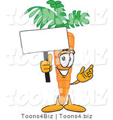 Vector Illustration of a Cartoon Carrot Mascot Waving a Blank White Advertisement Sign by Mascot Junction