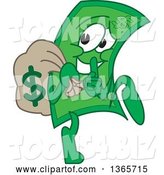 Vector Illustration of a Cartoon Cash Money Dollar Bill Mascot Quietly Sneaking Away with a Full Bag of Money by Mascot Junction