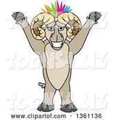 Vector Illustration of a Cartoon Cheering Ram Mascot with a Colorful Mohawk by Mascot Junction