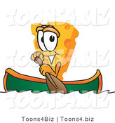 Vector Illustration of a Cartoon Cheese Mascot Canoeing - Royalty Free Vector Illustration by Mascot Junction