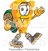 Vector Illustration of a Cartoon Cheese Mascot Hiking - Royalty Free Vector Illustration by Mascot Junction