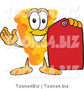 Vector Illustration of a Cartoon Cheese Mascot Holding a Red Clearance Sales Price Tag by Mascot Junction