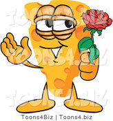 Vector Illustration of a Cartoon Cheese Mascot Holding a Rose - Royalty Free Vector Illustration by Mascot Junction