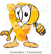 Vector Illustration of a Cartoon Cheese Mascot Looking Through a Magnifying Glass by Mascot Junction