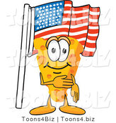 Vector Illustration of a Cartoon Cheese Mascot Pledging Allegiance to the American Flag by Mascot Junction