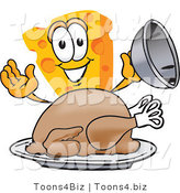 Vector Illustration of a Cartoon Cheese Mascot Serving a Thanksgiving Turkey on a Platter by Mascot Junction