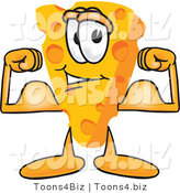 Vector Illustration of a Cartoon Cheese Mascot Showing His Strength by Flexing His Strong Bicep Arm Muscles by Mascot Junction