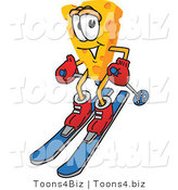 Vector Illustration of a Cartoon Cheese Mascot Skiing - Royalty Free Vector Illustration by Mascot Junction