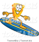 Vector Illustration of a Cartoon Cheese Mascot Surfing - Royalty Free Vector Illustration by Mascot Junction