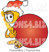 Vector Illustration of a Cartoon Cheese Mascot with a Christmas Bauble - Royalty Free Vector Illustration by Mascot Junction