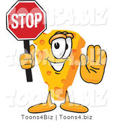 Vector Illustration of a Cartoon Cheese Mascot with His Hand Out, Holding a Stop Sign by Mascot Junction