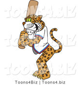 Vector Illustration of a Cartoon Cheetah Mascot Batting by Mascot Junction