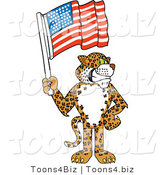 Vector Illustration of a Cartoon Cheetah Mascot Holding an American Flag by Mascot Junction