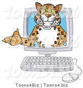 Vector Illustration of a Cartoon Cheetah Mascot in a Computer by Mascot Junction